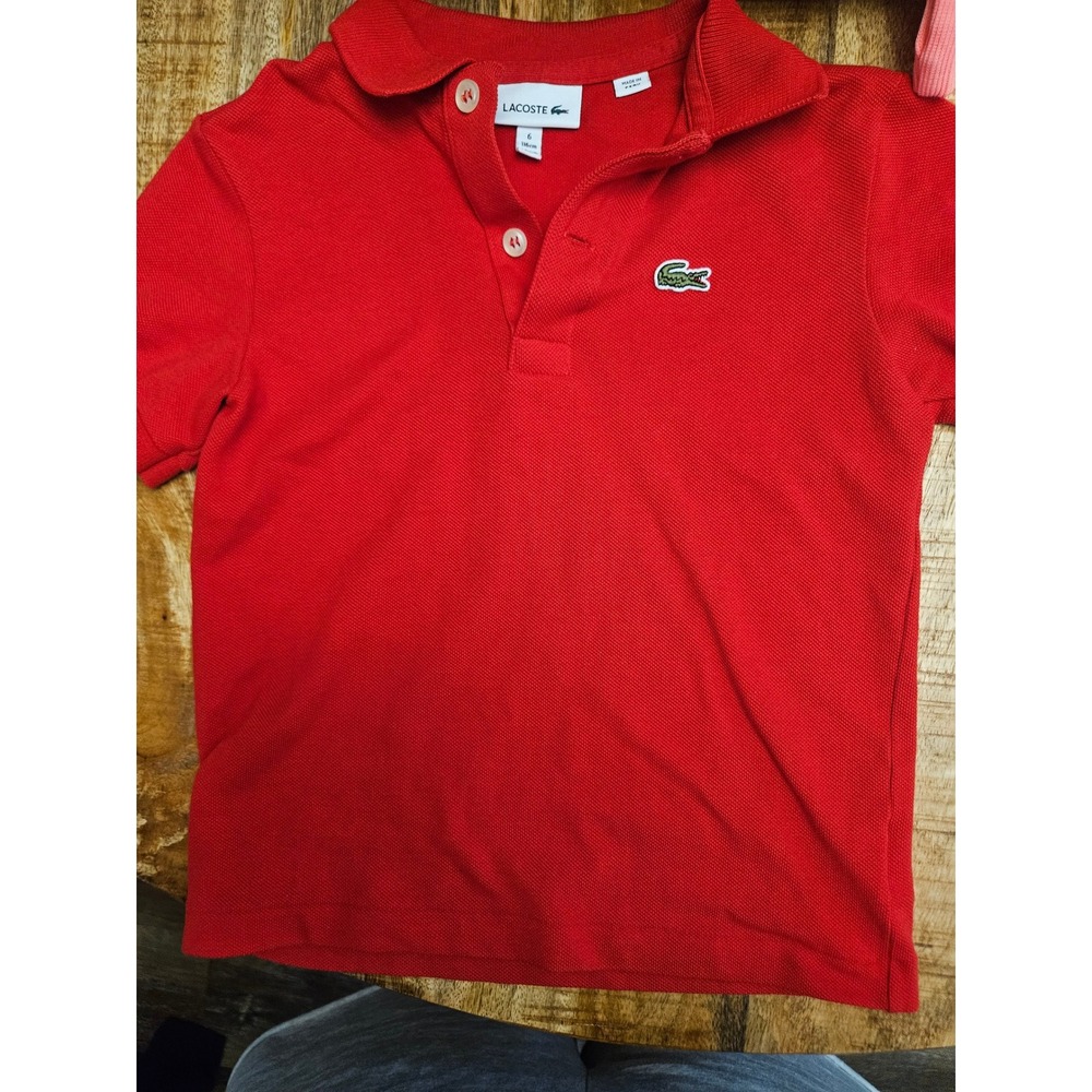 Lacoste Kids Preppy Red Short Sleeve Pique Polo Shirt Size 6  Crocodile Logo - Picture 2 of 3